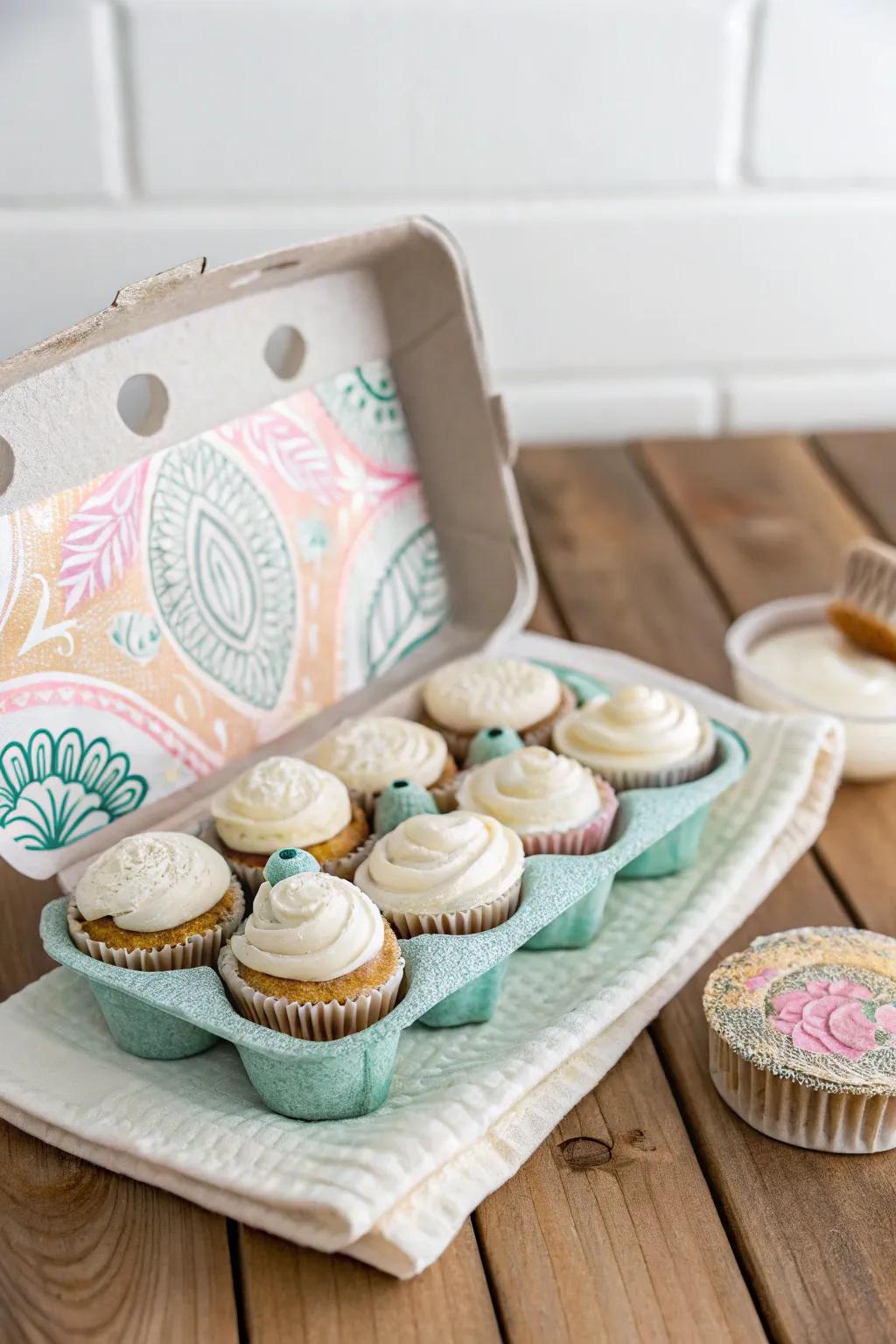 Transform egg cartons into charming cupcake carriers â eco-friendly elegance with a touch of boho flair!
