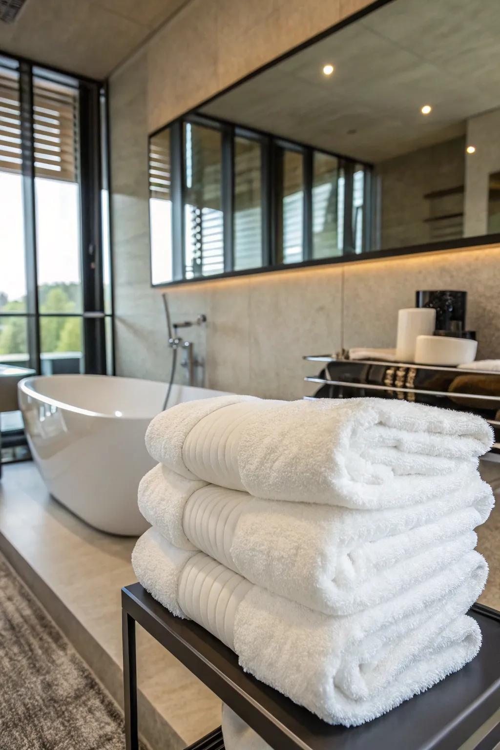 Luxurious bath towels for a spa-like experience.