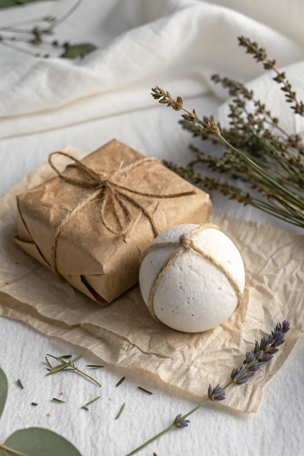 Embrace the cozy charm of kraft paper and twine for your bath bomb packaging.