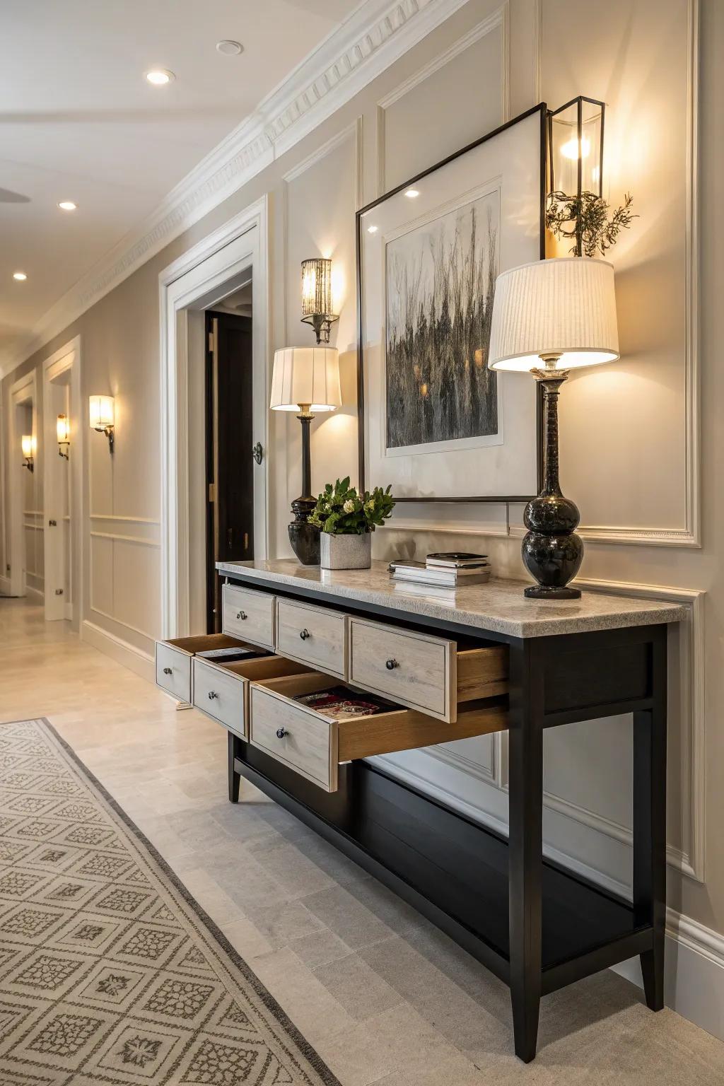 Hidden storage keeps essentials tidy and out of sight.