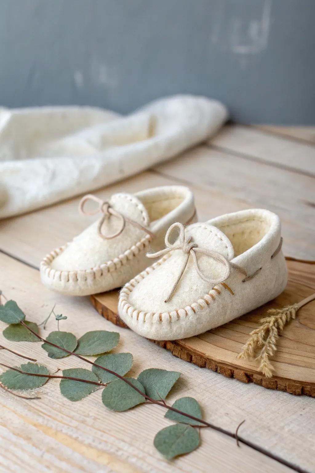 Adorable and artisanal: these felted baby moccasins are a cozy gift crafted with love.