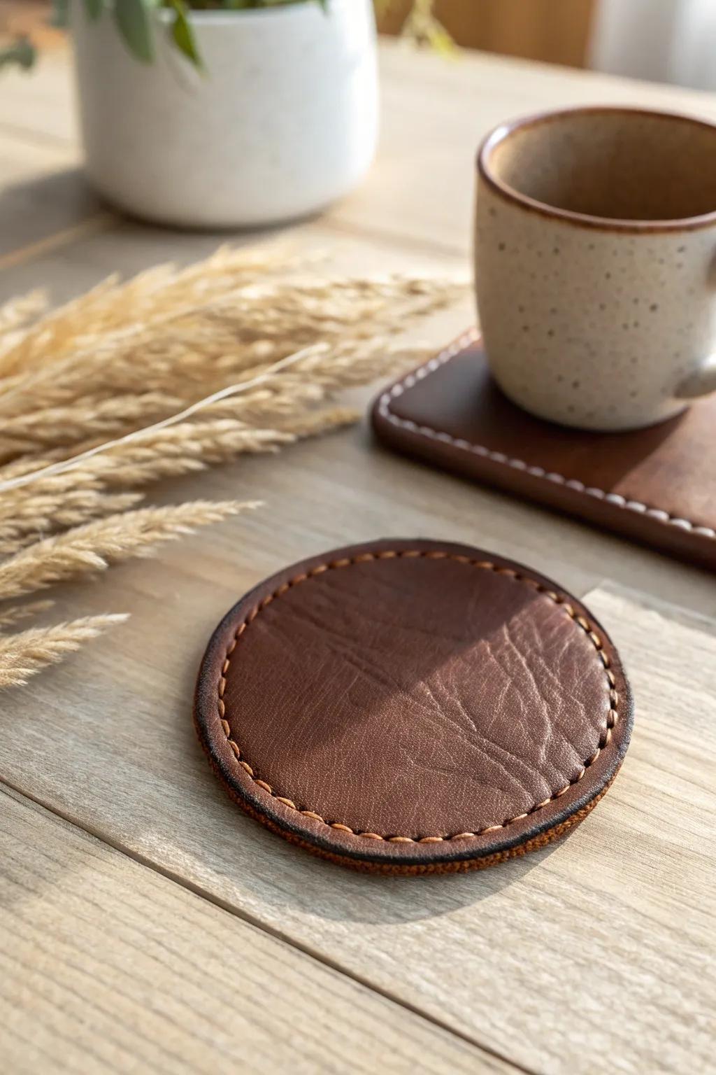 Elevate your table setting with the timeless elegance of handcrafted leather coasters.
