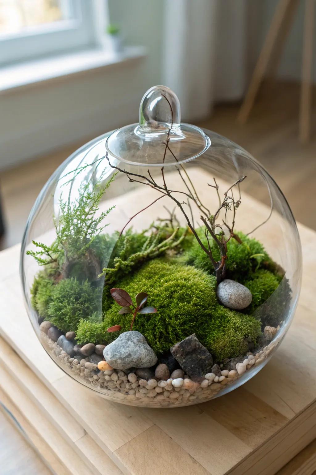 Bring a touch of nature to your desk with a serene moss terrarium. ð¿ #MossArt #MinimalistDecor
