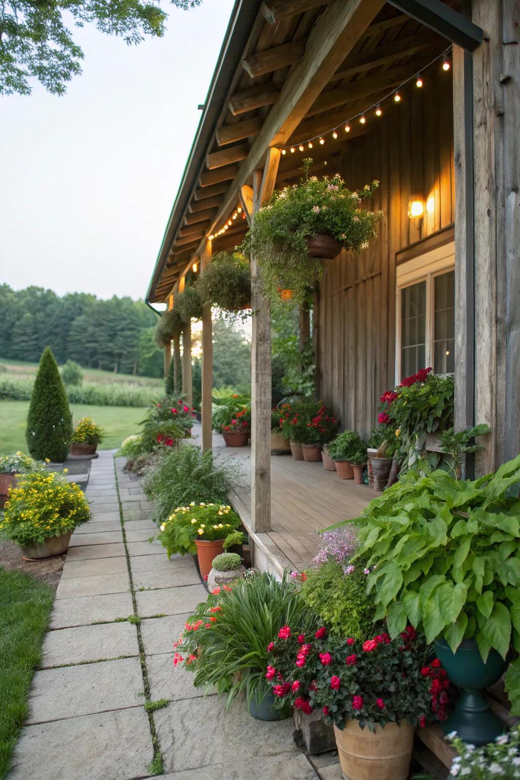 A garden-inspired porch brimming with lush greenery.