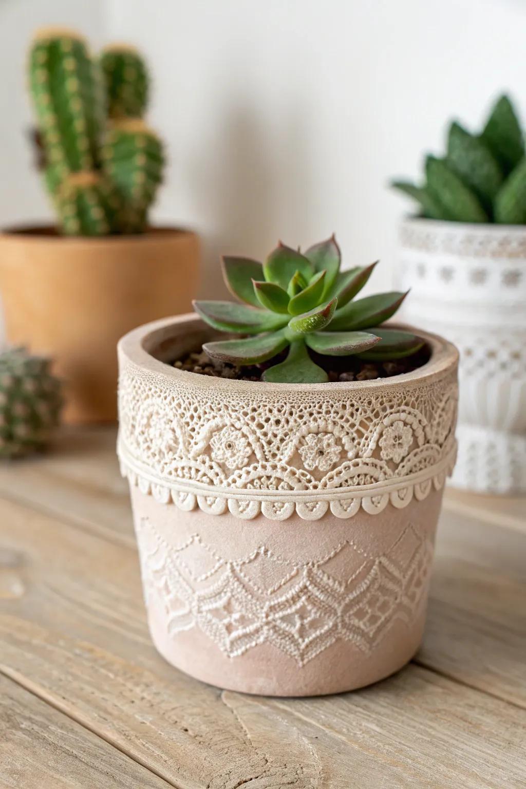 Elevate your plant décor with textured clay pots that blend minimalism with a touch of bohemian elegance.