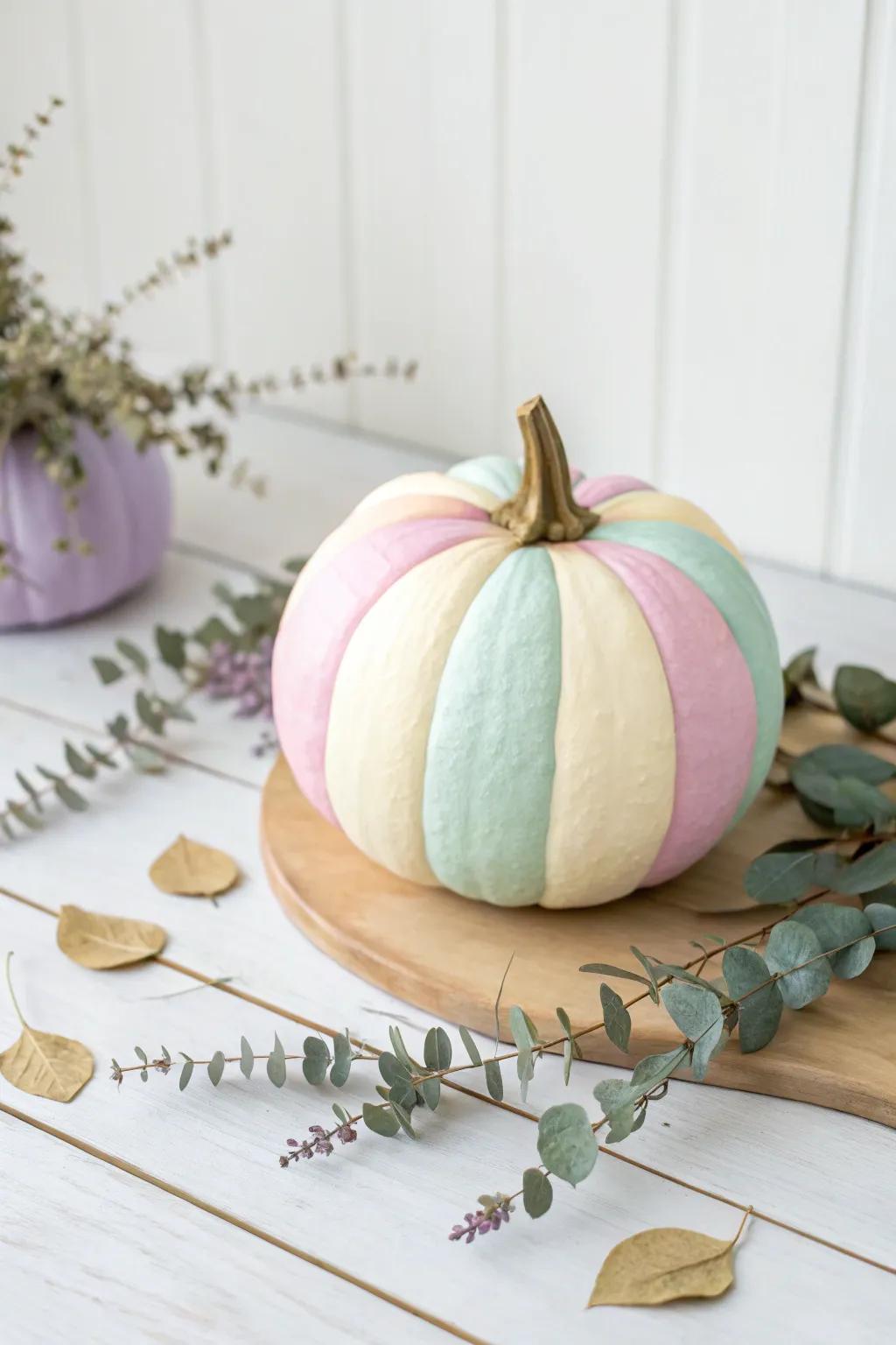 Embrace the art of color blocking with pastel-painted pumpkins for a chic and modern twist!