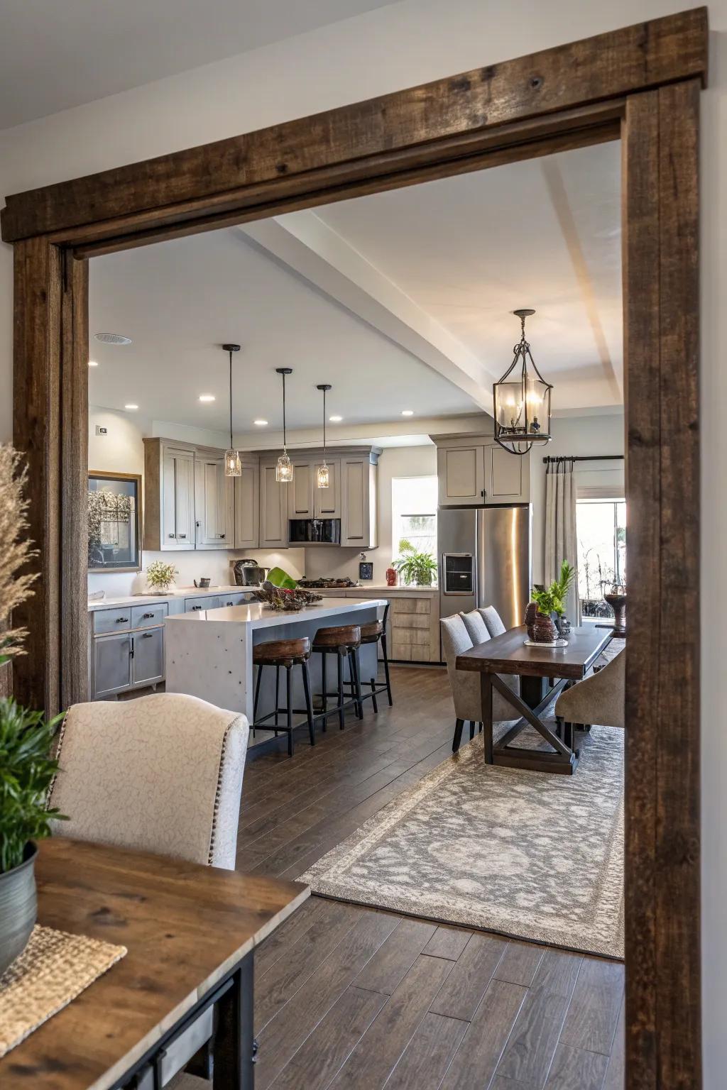 Cased openings offer a structured yet open connection between rooms.