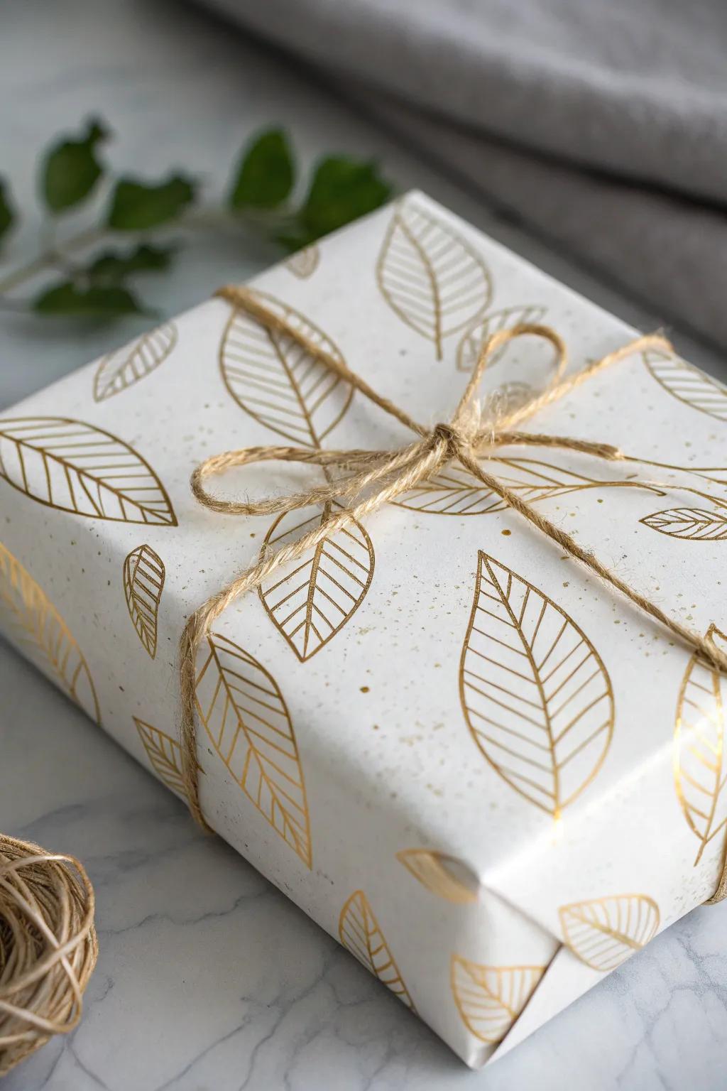 Elevate your gift wrapping with a touch of luxury and simplicity using gold leaf accents. Perfect for those who cherish elegance in the details.