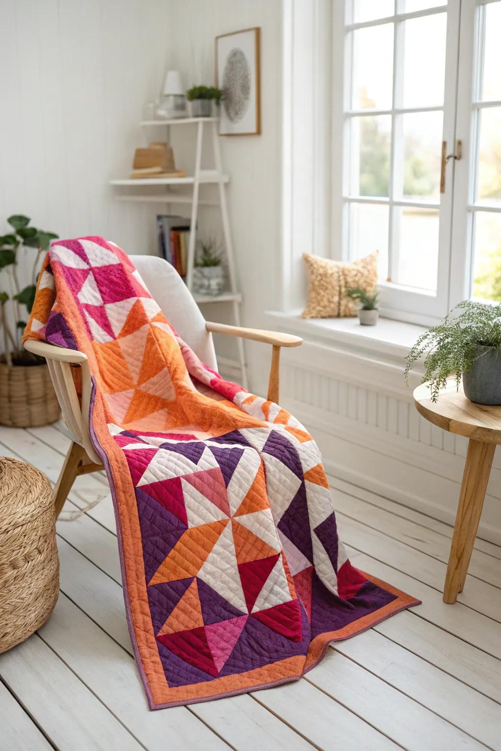 Capture the essence of a Southwest sunset with this vibrant bandana quilt pattern, perfect for adding a touch of natural beauty to any minimalist space.