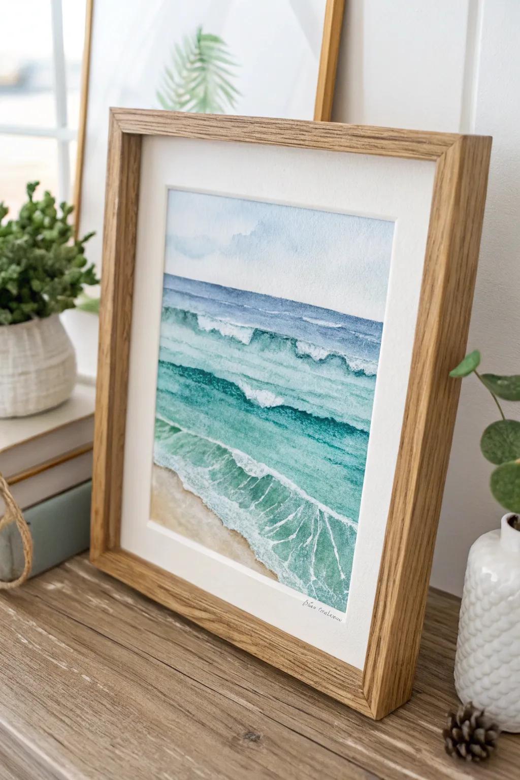 Embrace the tranquility of the sea with this stunning watercolor collage, where minimalist design meets oceanic inspiration.