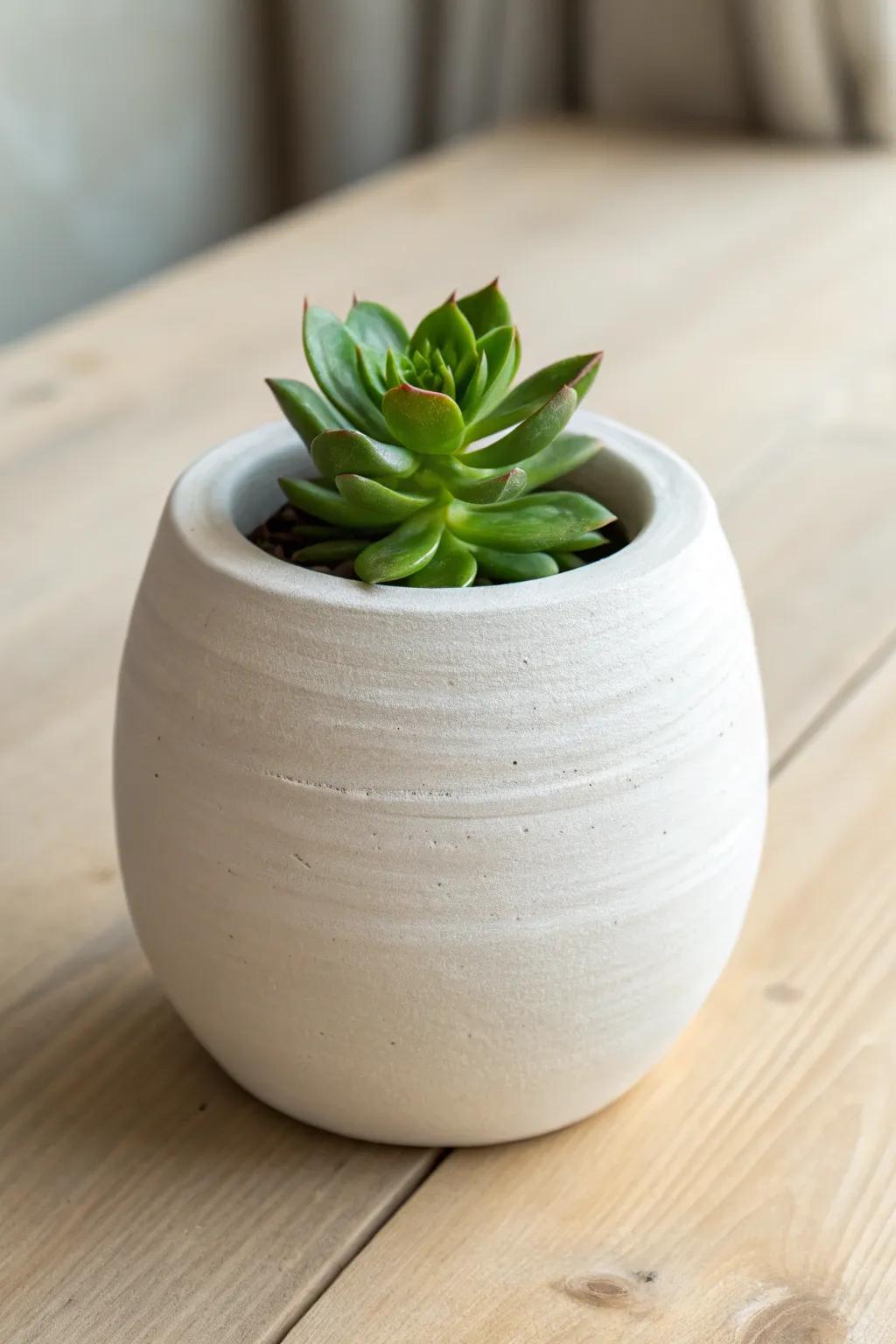 Embrace simplicity with a minimalist white clay pot, the perfect stage for your succulent's natural beauty.