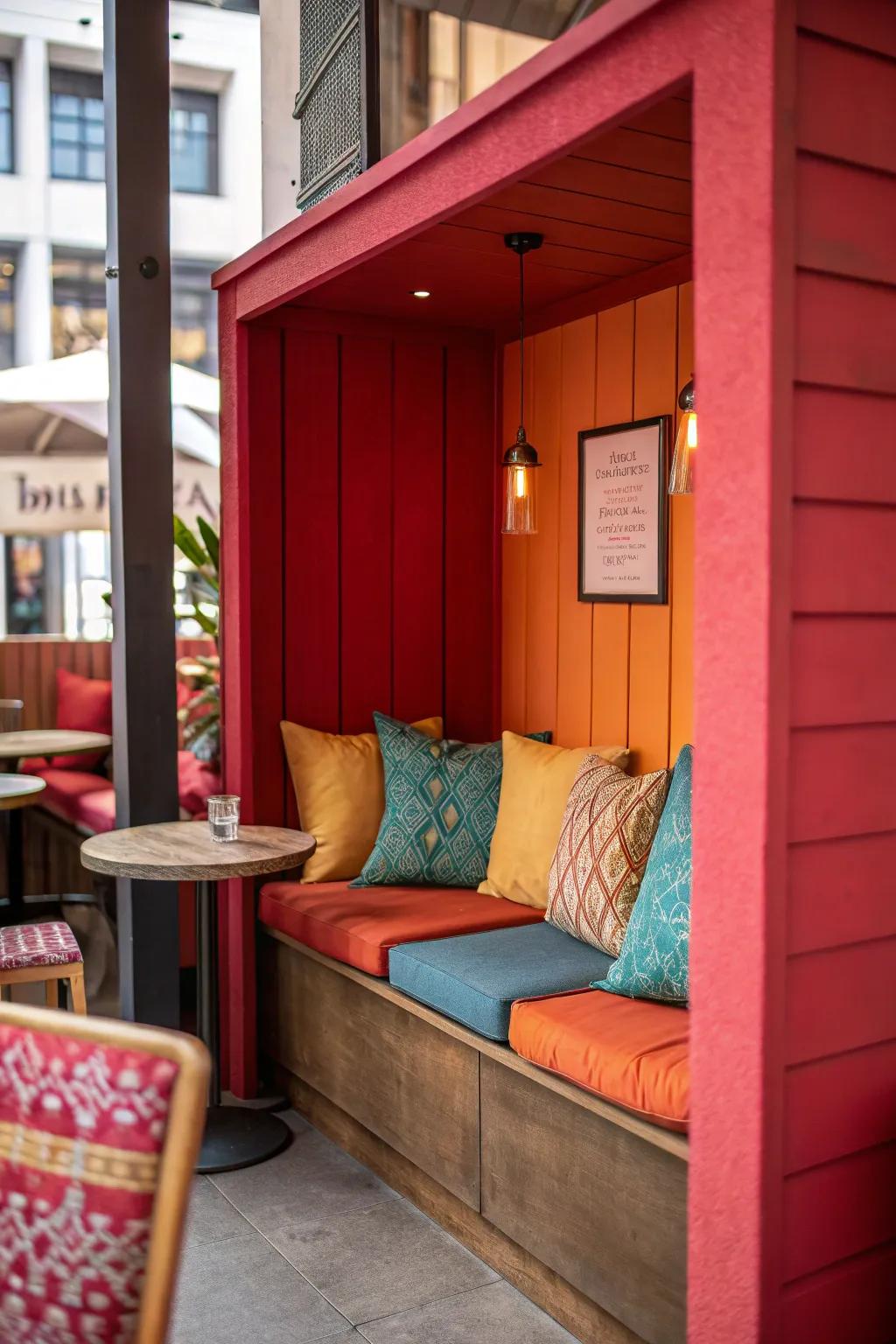 Bold colors make a small nook lively and distinctive.