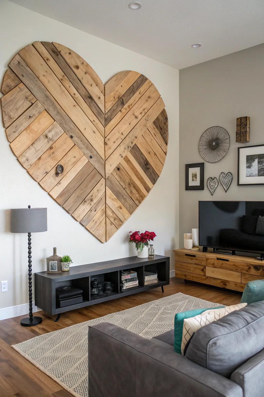 A stunning heart-shaped wall art made from reclaimed wood.