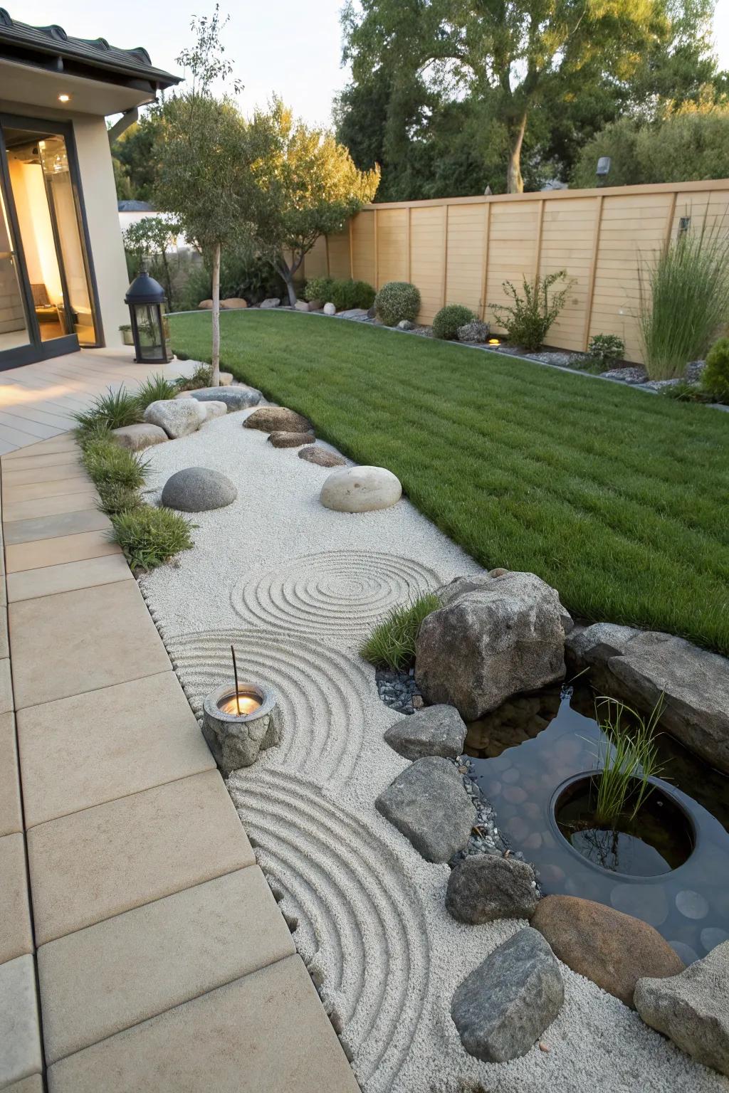 Zen gardens provide a peaceful and contemplative transition.