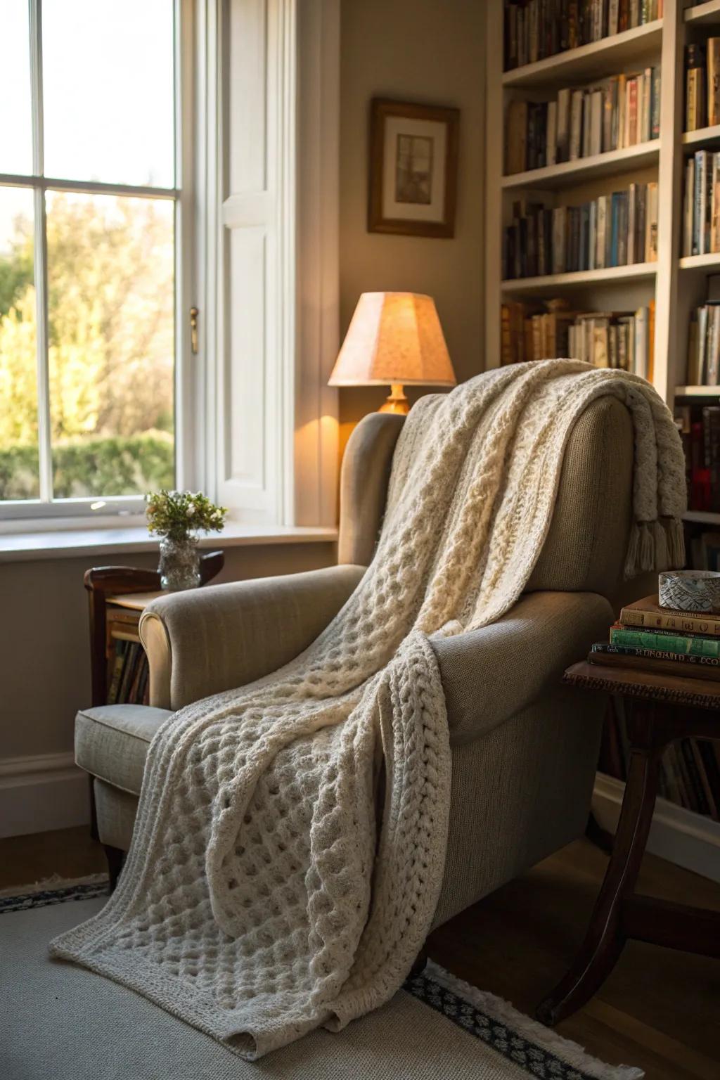 Aran throws provide warmth and texture to any cozy space.