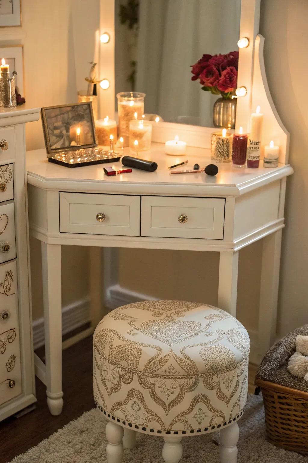 A stylish stool can add comfort and elegance to your vanity space.