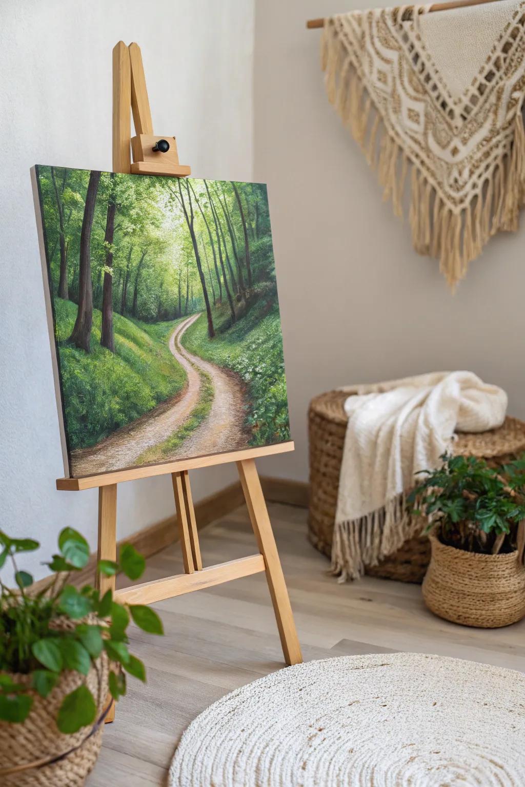 Embrace the journey with this enchanting forest path painting, inviting endless possibilities and natural beauty into your space.