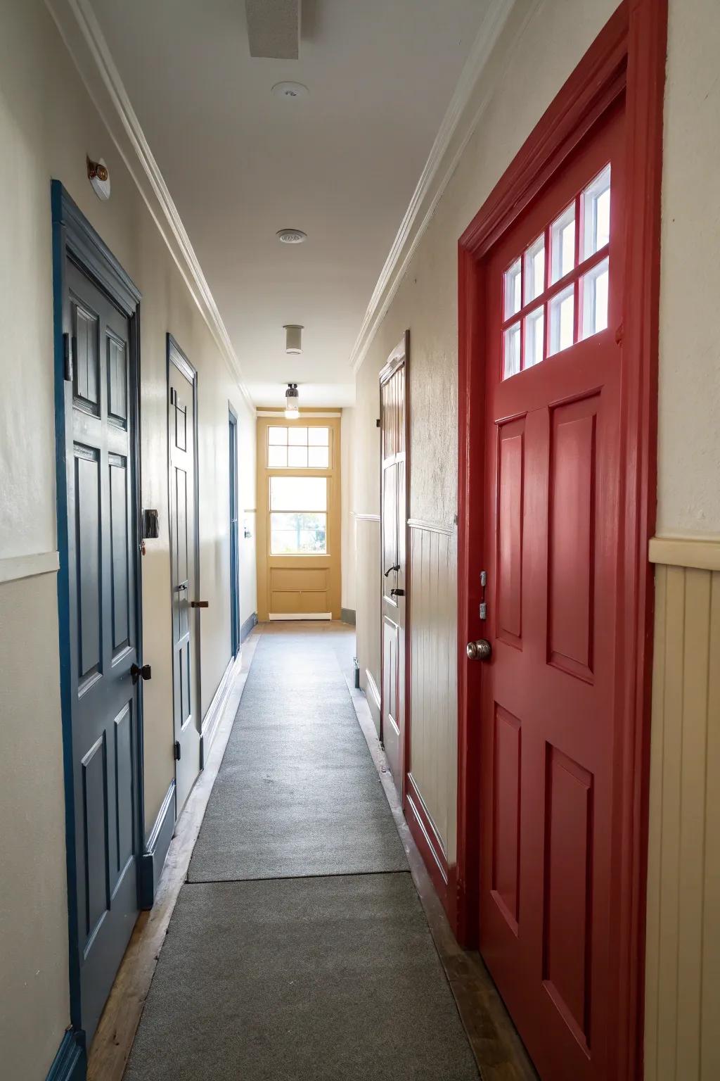 Colorful doors can add a surprising element of design to your hallway.
