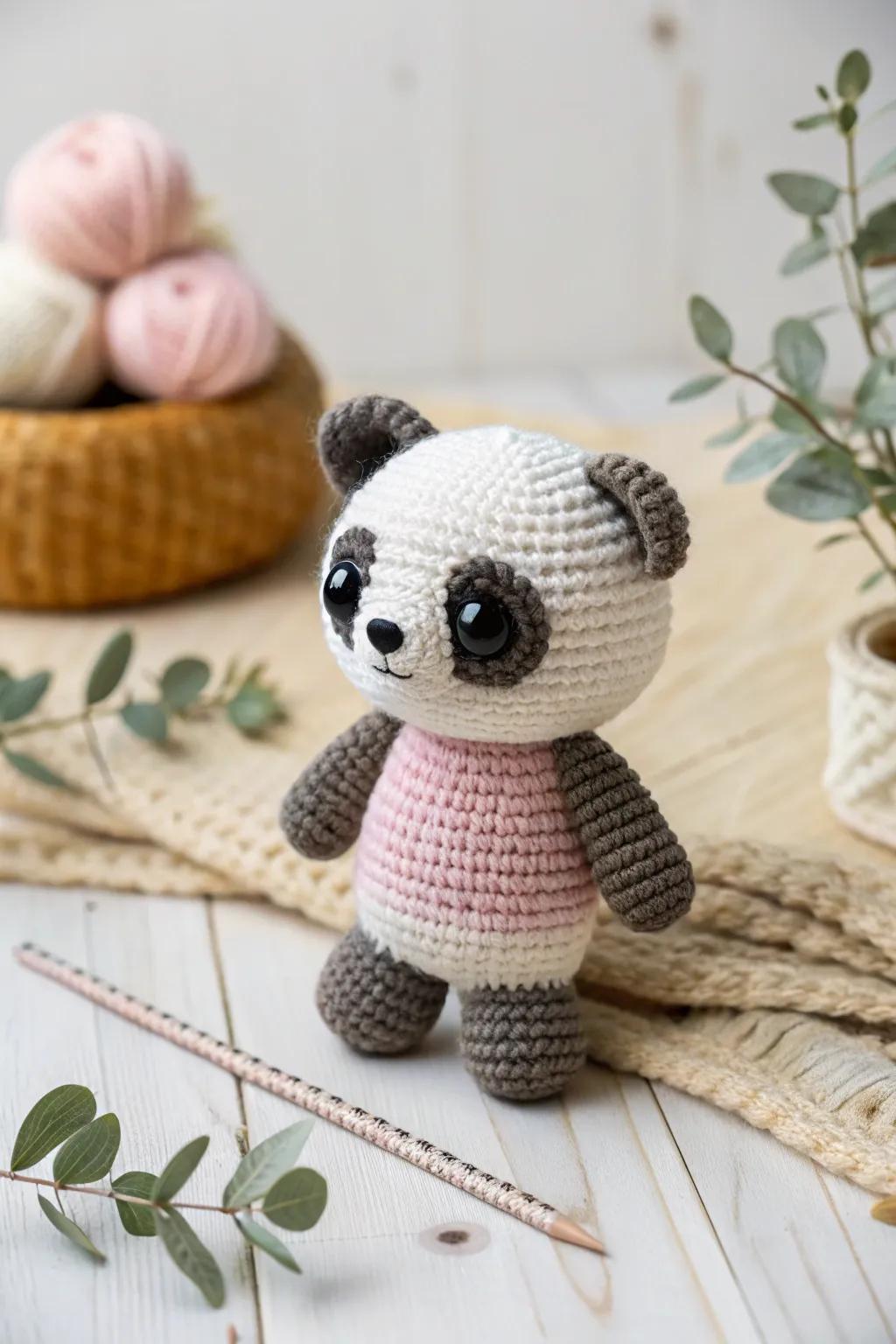 Embrace the charm of minimalism with this adorable petite panda plush, a perfect blend of simplicity and handcrafted beauty.