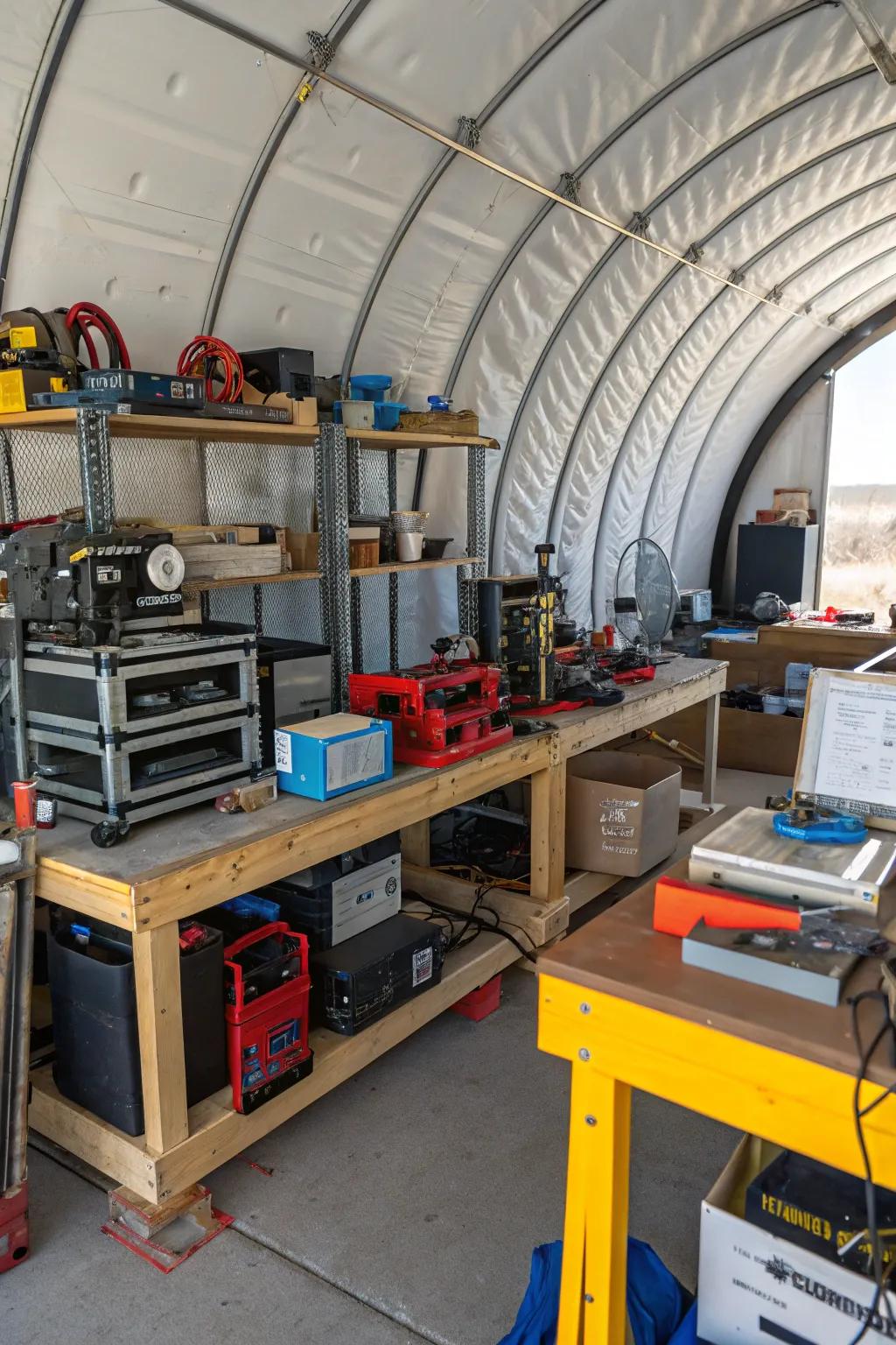 A futuristic maker space equipped with the latest technology inside a Quonset hut.