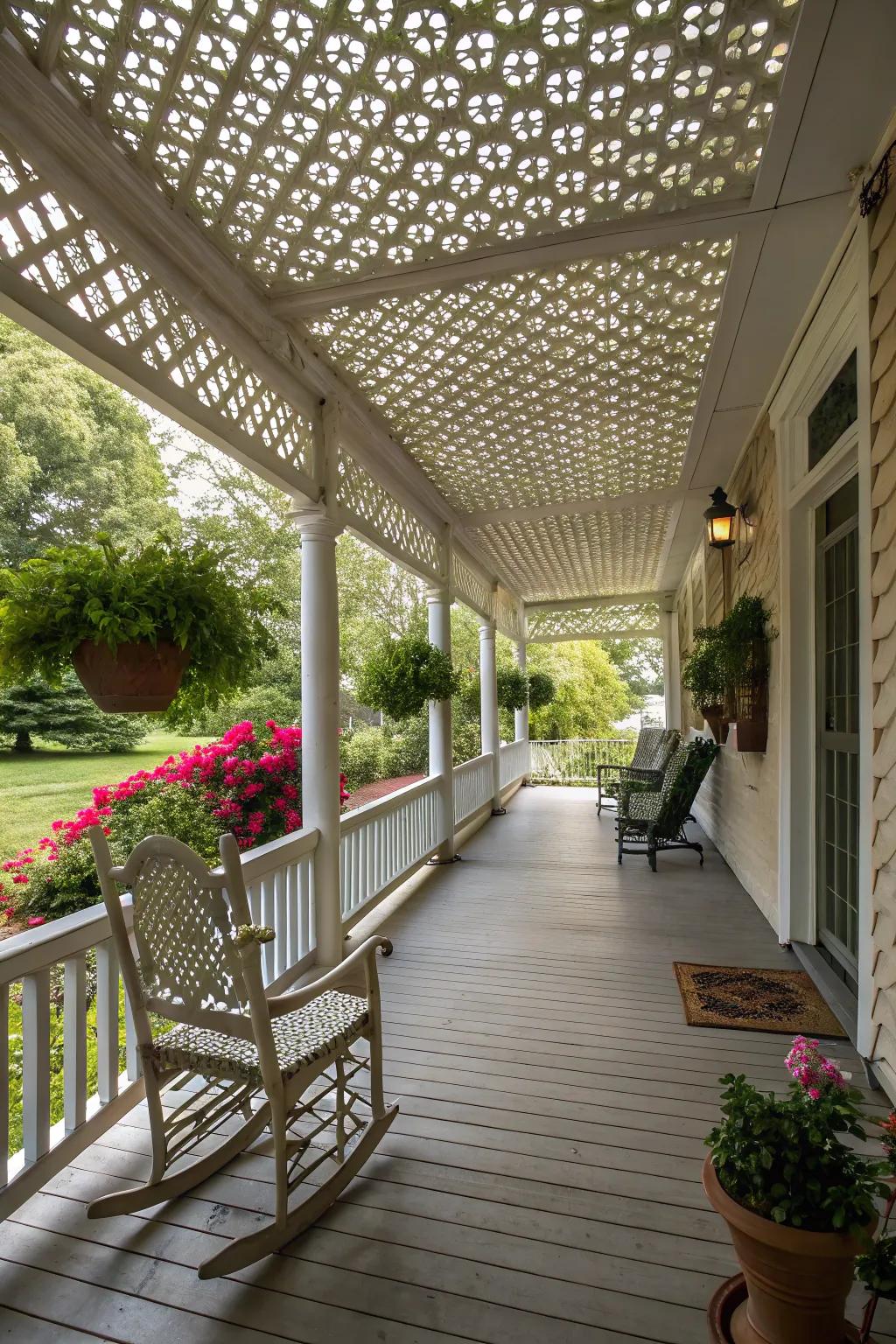 Create an airy ambiance with lattice on your porch ceiling.