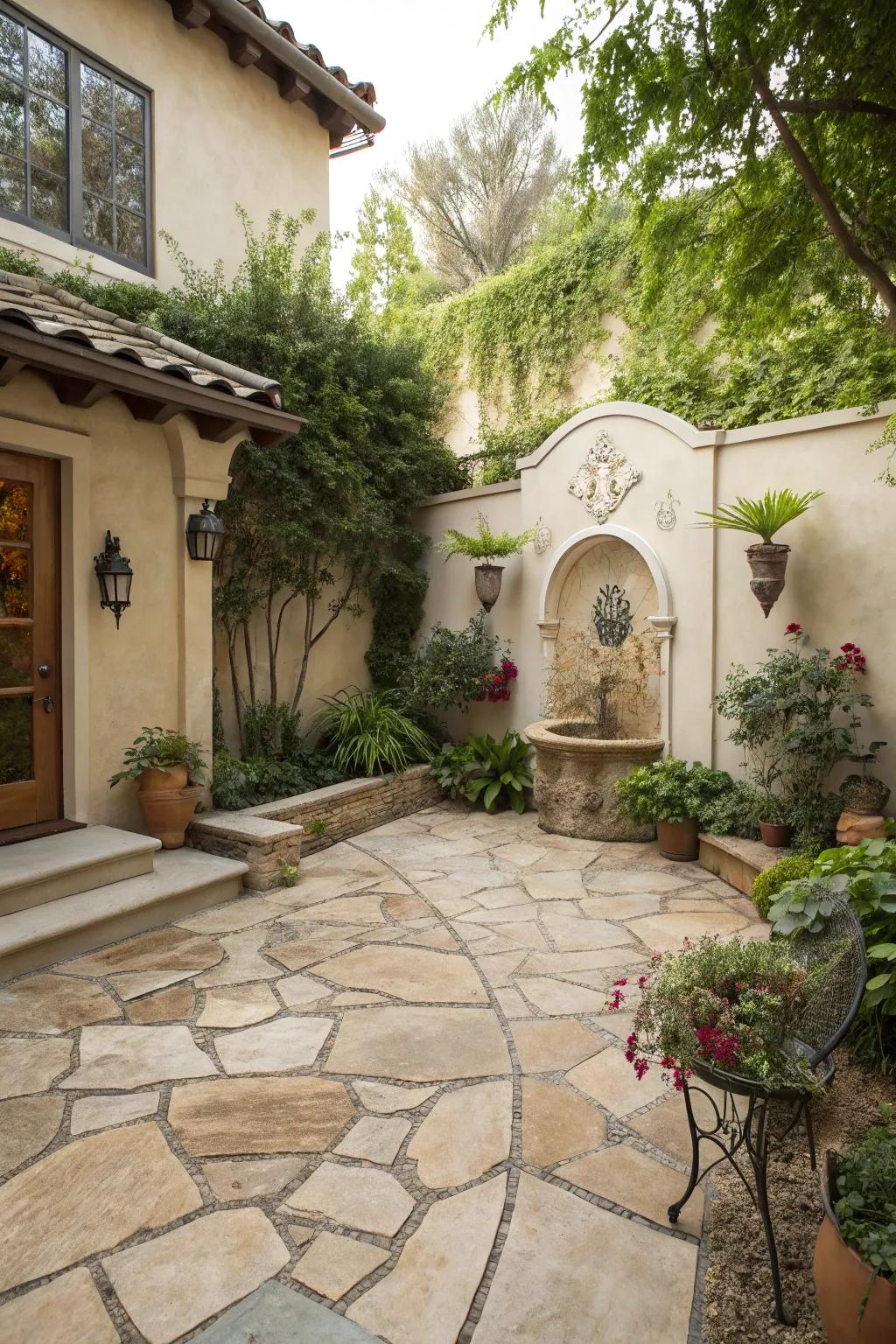Natural stone elements enhance the elegance of this courtyard patio.