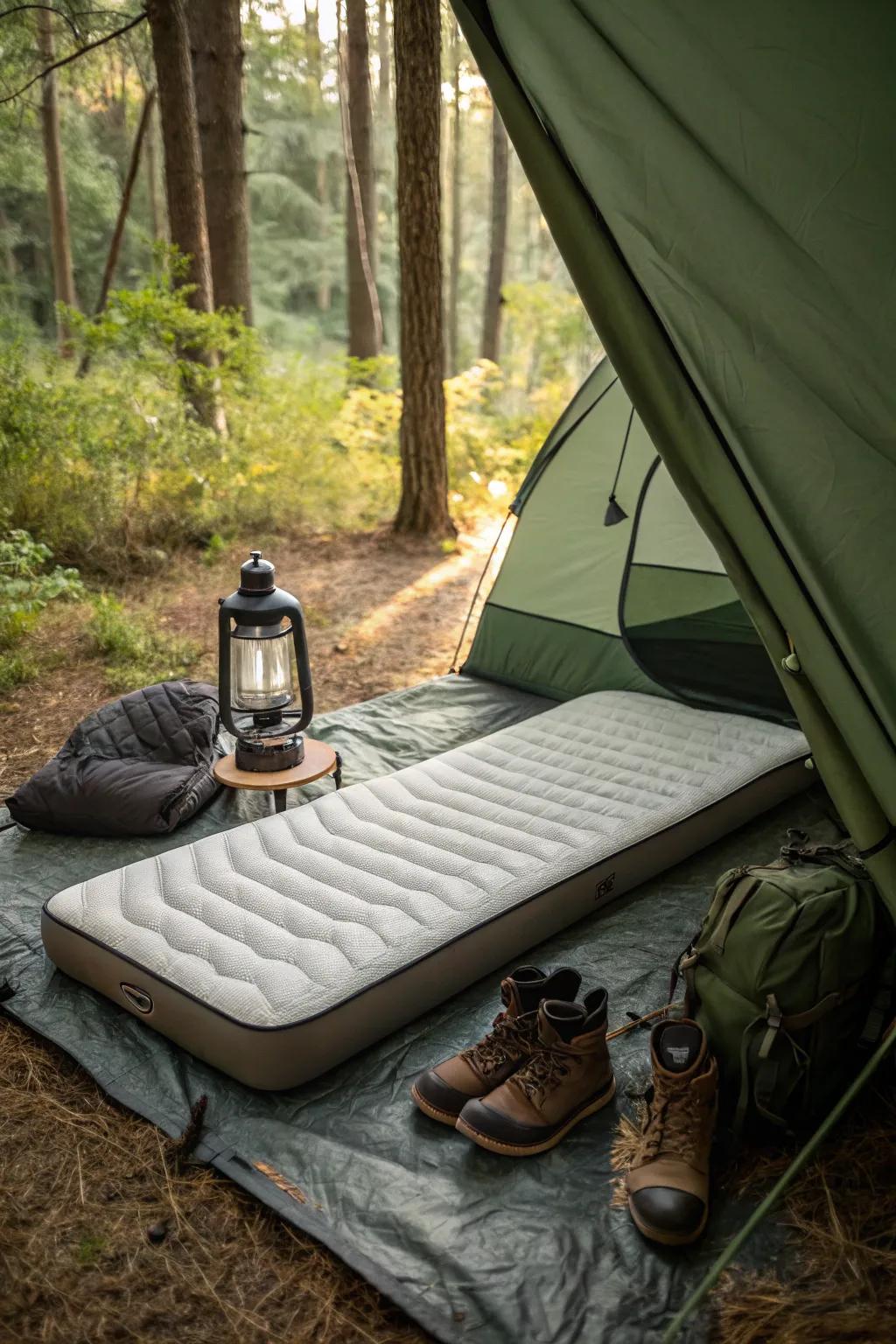 A minimalist roll-up mattress, blending convenience with camping comfort.
