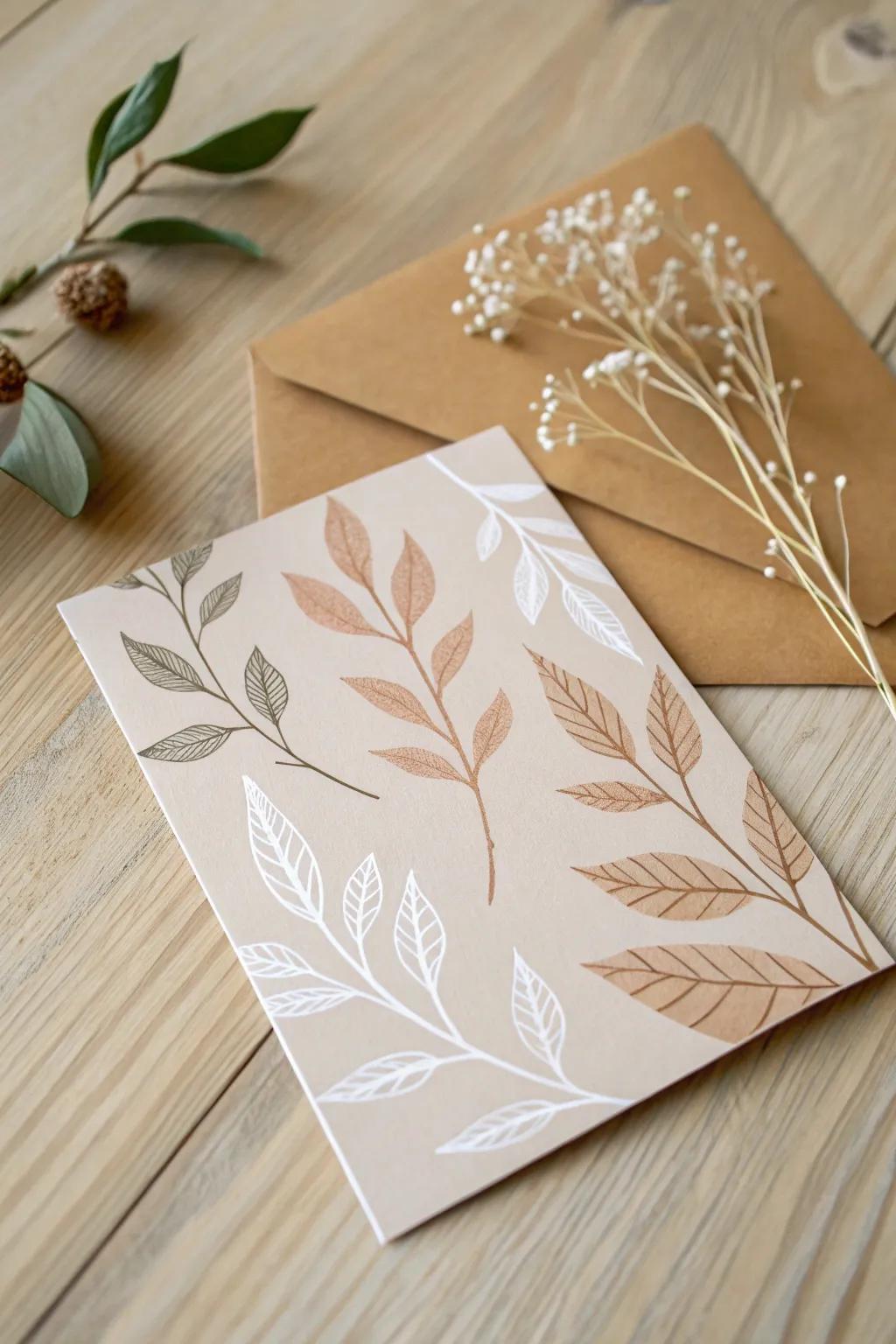 Embrace nature with these DIY leaf prints for an elegant touch to your greeting cards.