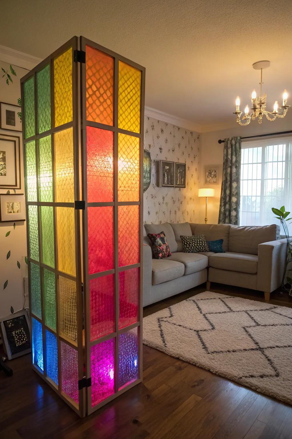Add style and function with a plexiglass room divider.