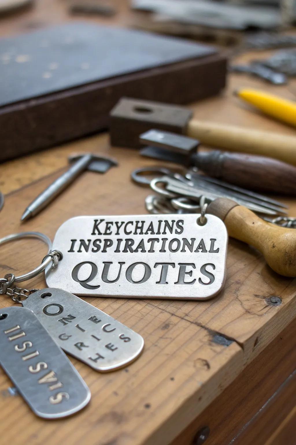 Carry inspiration with personalized metal stamped keychains.