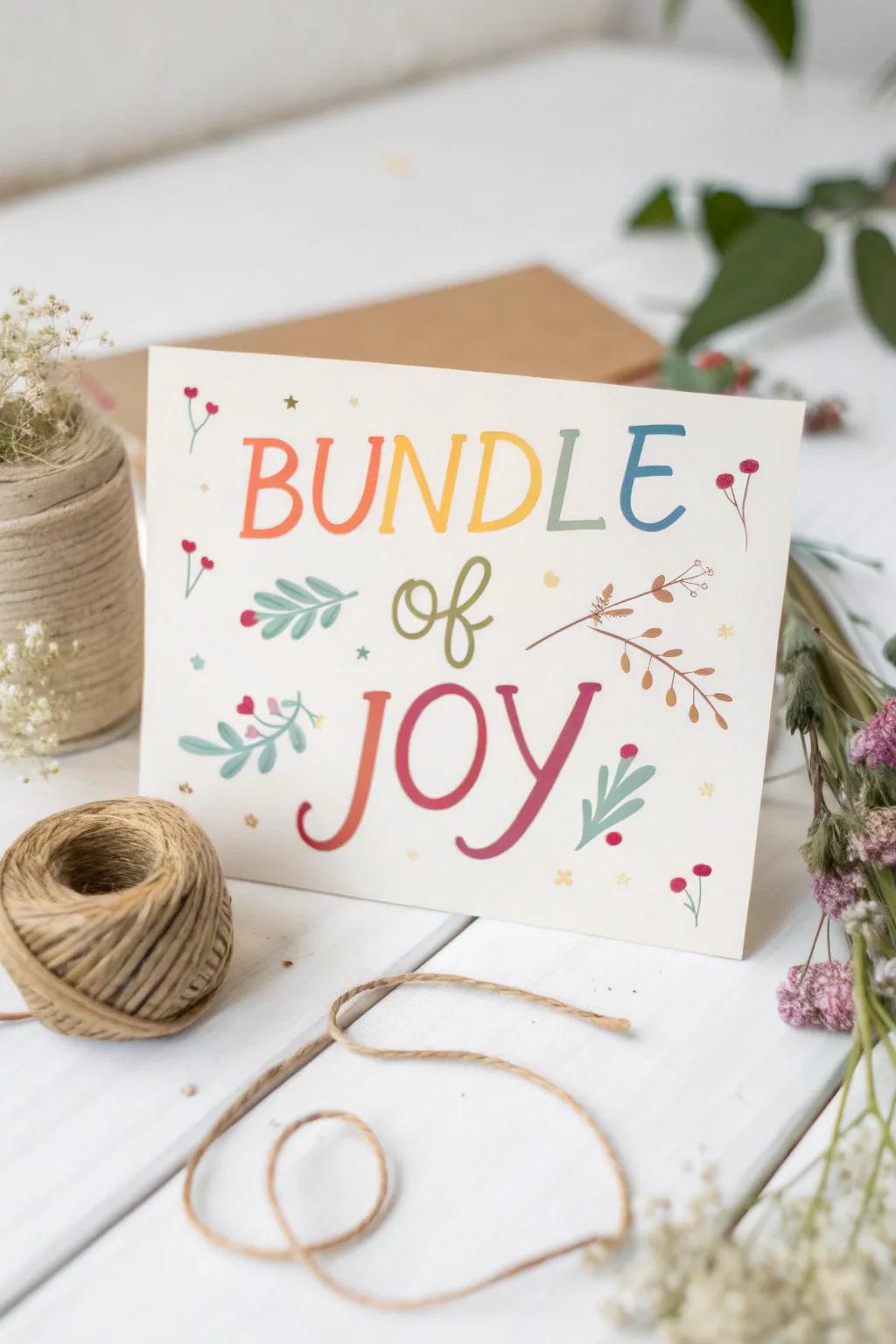 Celebrate new beginnings with this charming 'Bundle of Joy' card, perfect for welcoming a baby boy with style and simplicity.