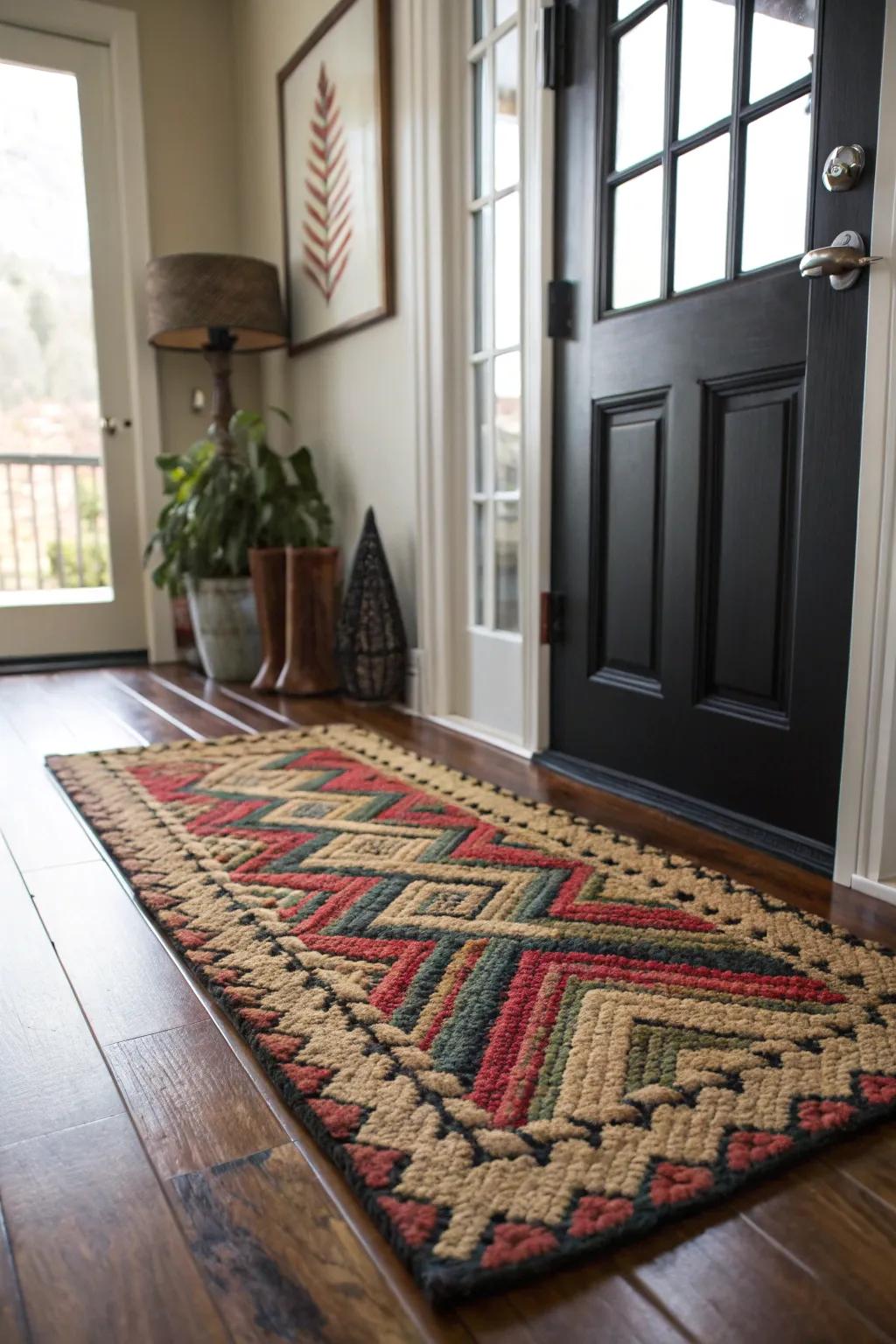 Add a splash of color and texture to your entryway with a bold, patterned rug.