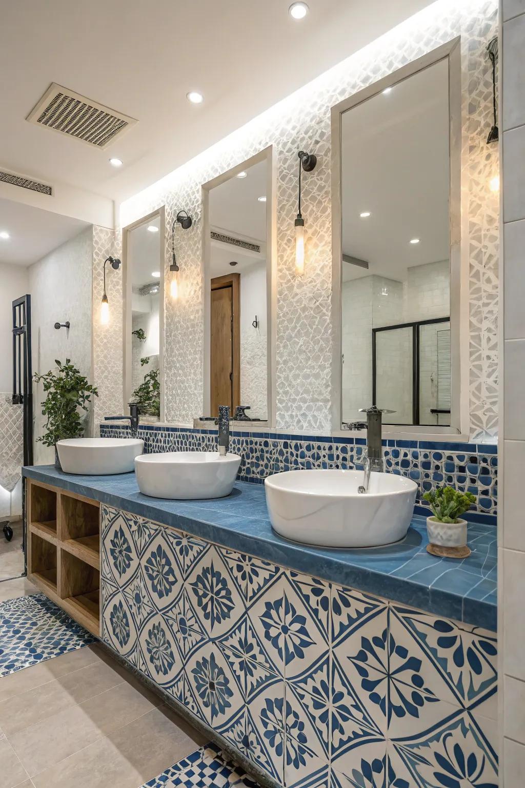 Patterned tiles add a touch of artistry and sophistication.