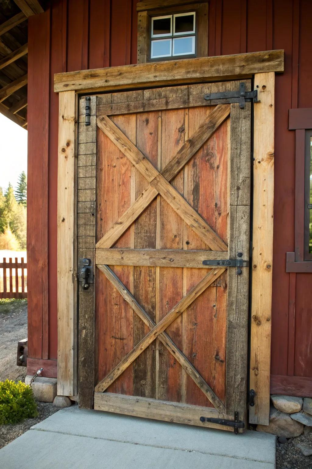 Unlock classic charm with this rustic wooden swing door, where craftsmanship meets nostalgia.