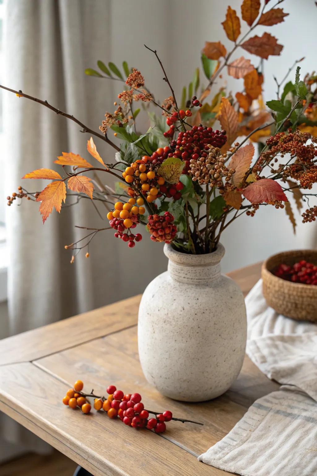 Add a berry beautiful touch to your fall wedding with this minimalist centerpiece.