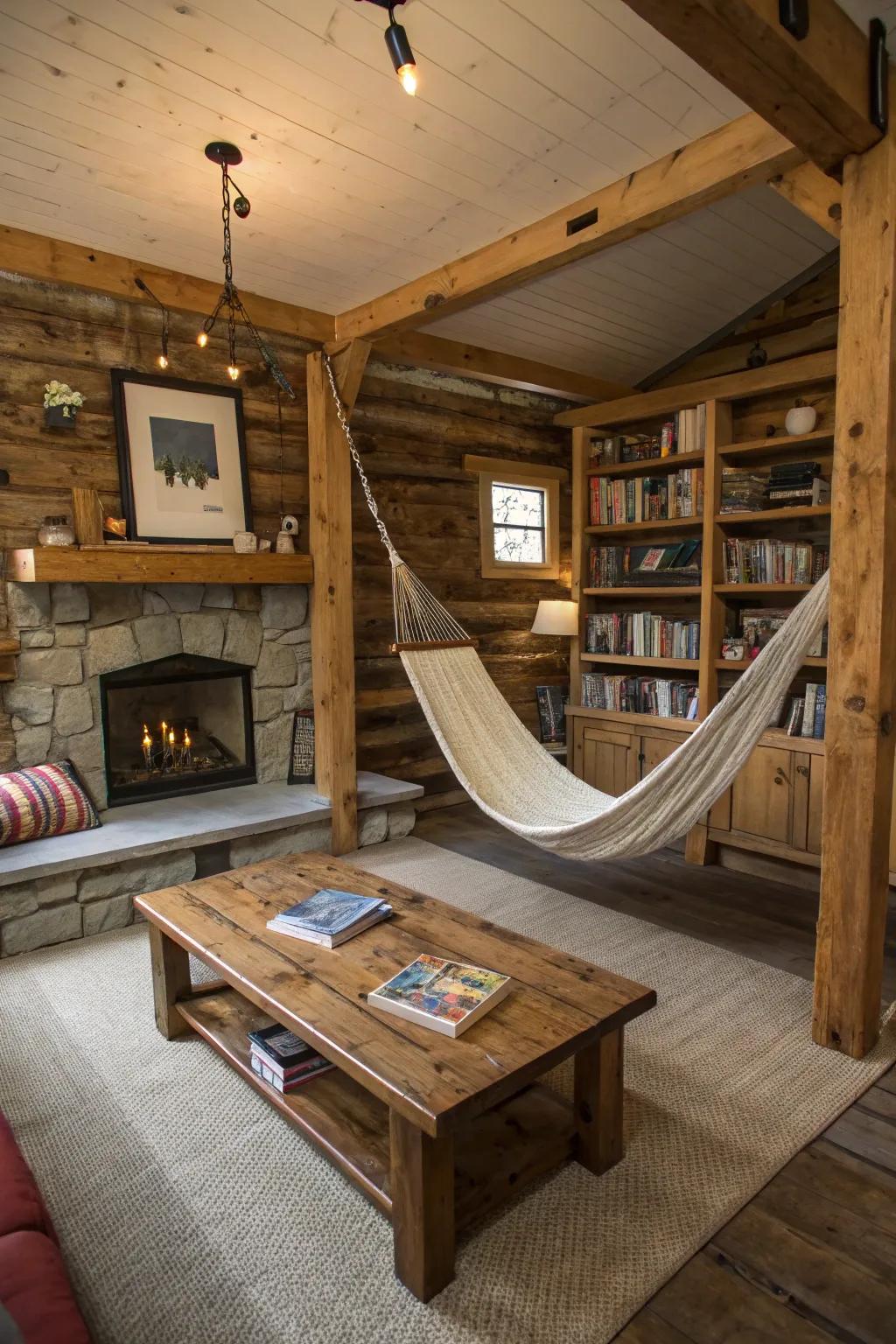 A hammock adds a playful and relaxing touch to your man cave.