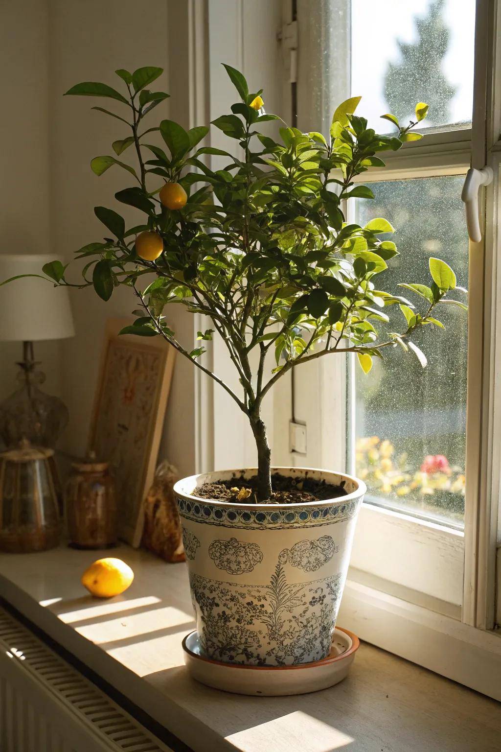 A charming mini lemon tree for plant enthusiasts.