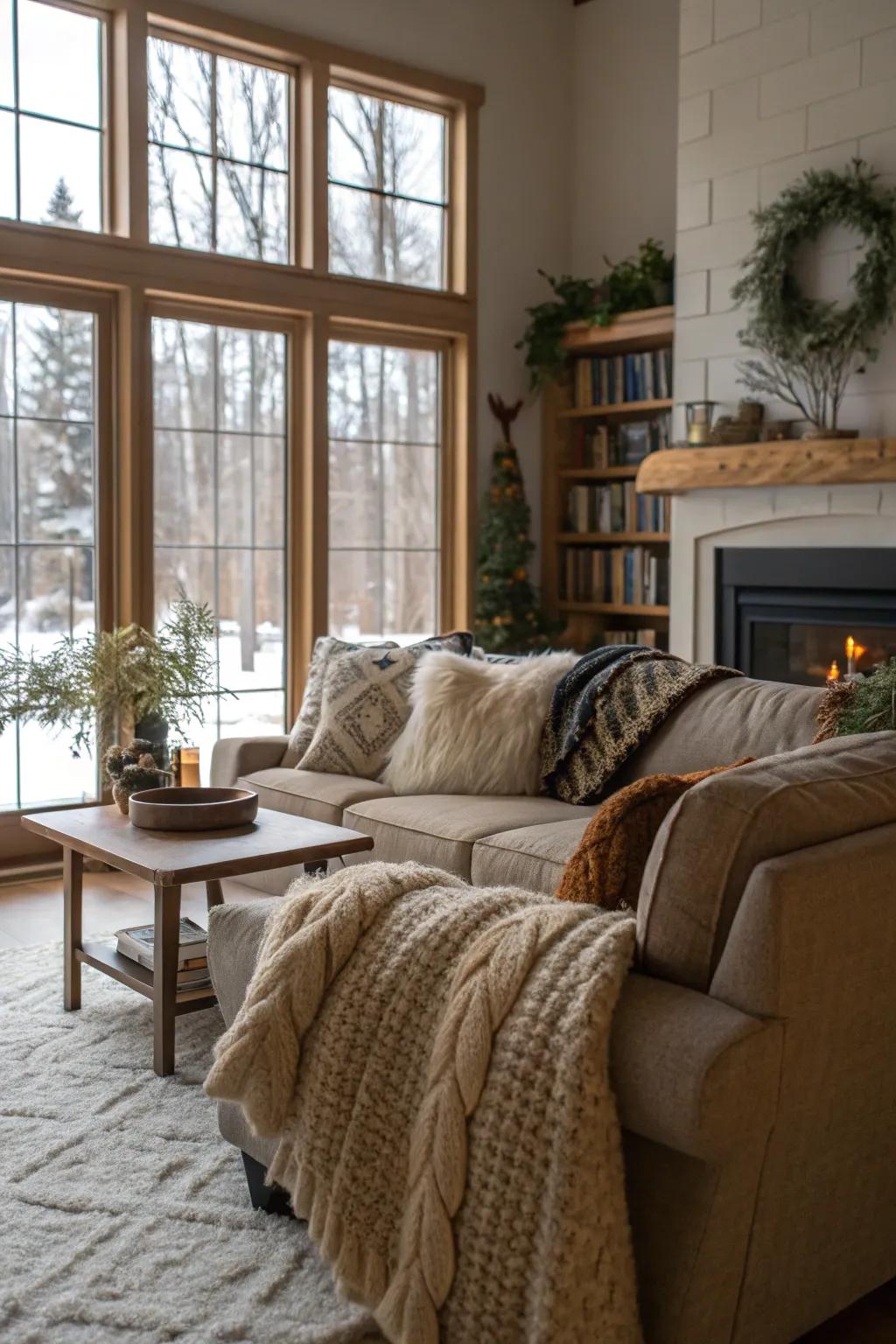 Textured fabrics enhance the cozy factor.