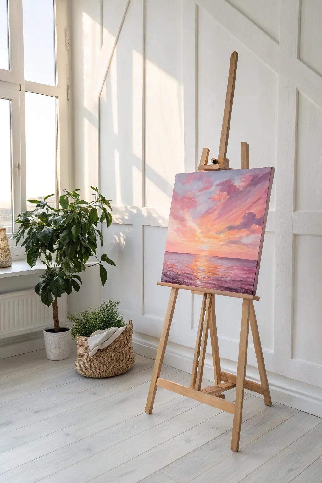 Embrace the tranquility of a sunset with this serene minimalist painting, perfect for adding a touch of natural beauty to your space.