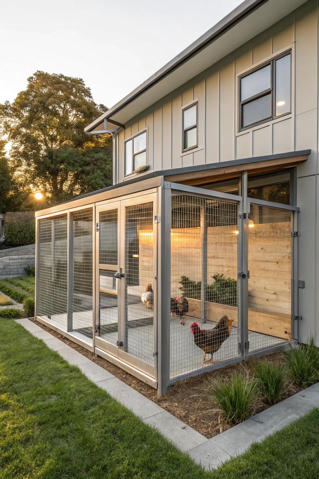 Elevate your backyard with a chic modern chicken coop that complements your contemporary style.