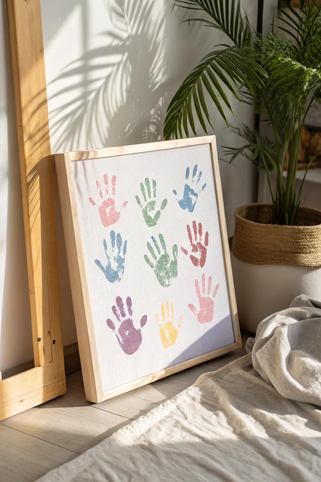 Cherish little moments with a handprint canvas â a timeless blend of art and memory.