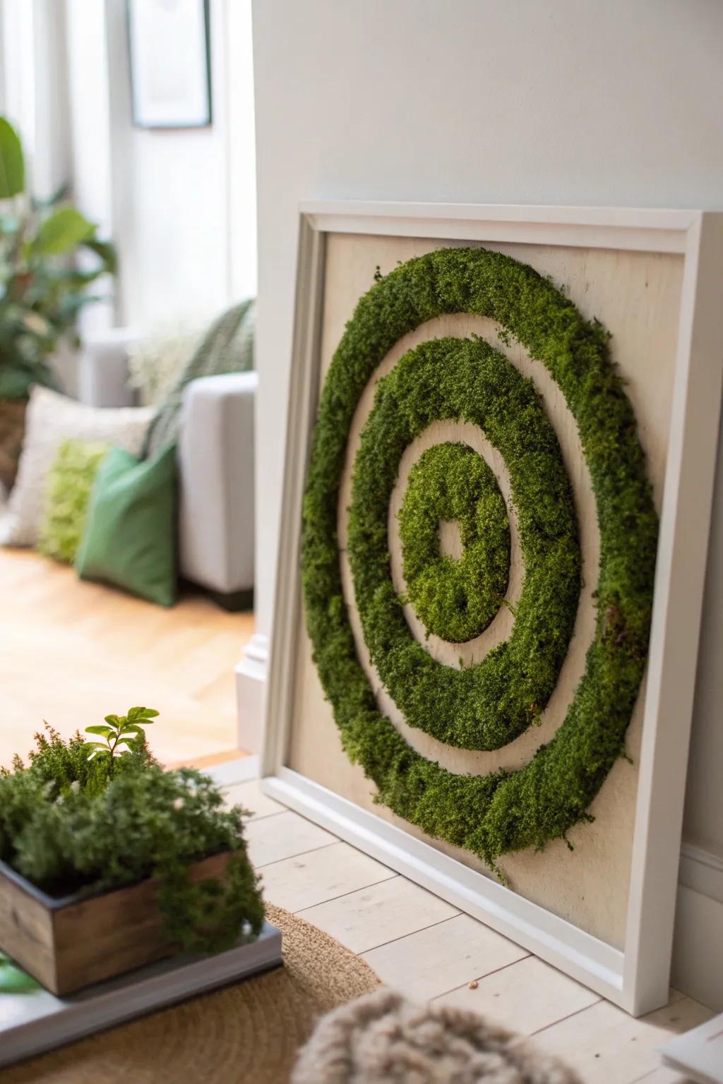 Embrace the beauty of nature with this stunning abstract moss art piece, perfect for adding a touch of boho elegance to any minimalist space.