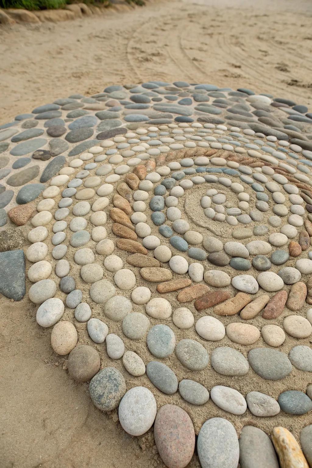 Discover the serene elegance of nature with this stunning spiral stone centerpiece, perfect for adding minimalist charm to your garden.