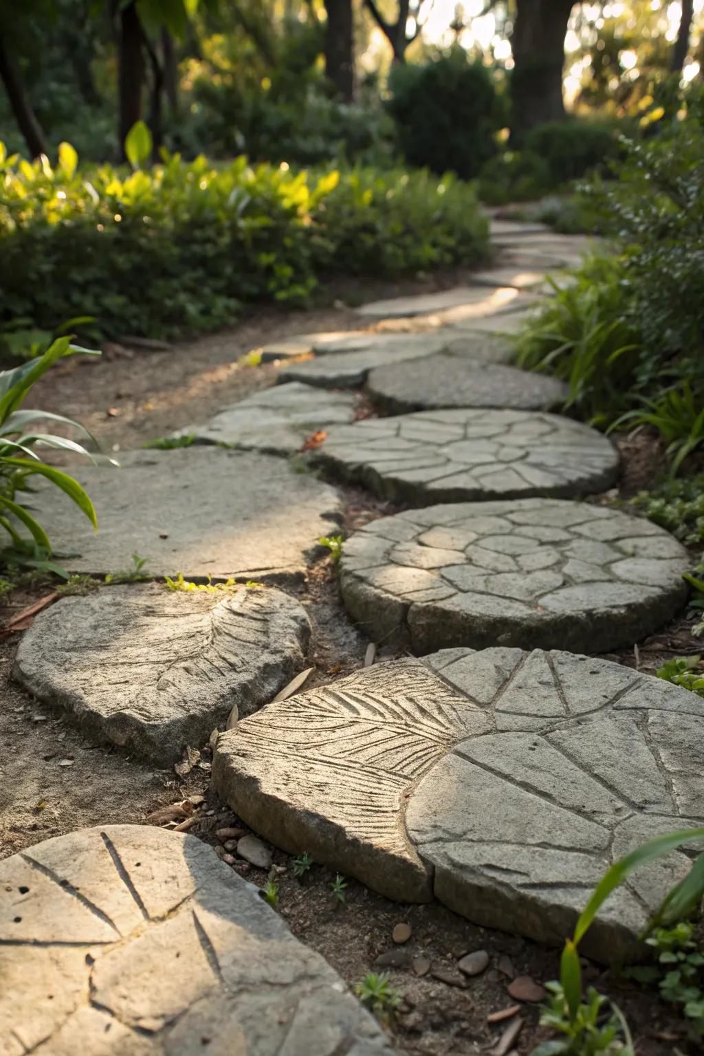 Transform your garden path with the rustic charm of recycled concrete stepping stones.