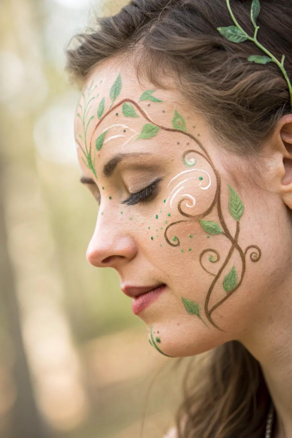 Embrace nature's enchantment with ethereal vine face art.