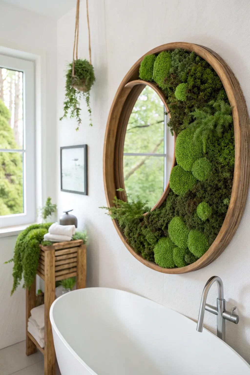 Transform your bathroom into a serene oasis with a touch of moss art elegance.
