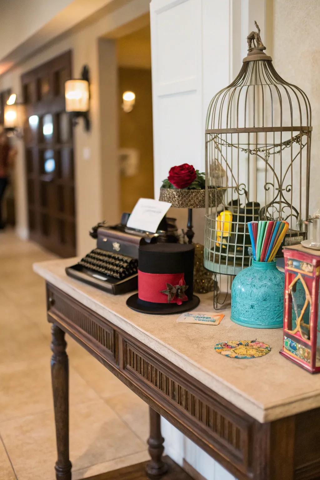 Unexpected decor brings whimsy and surprise to the entry table.