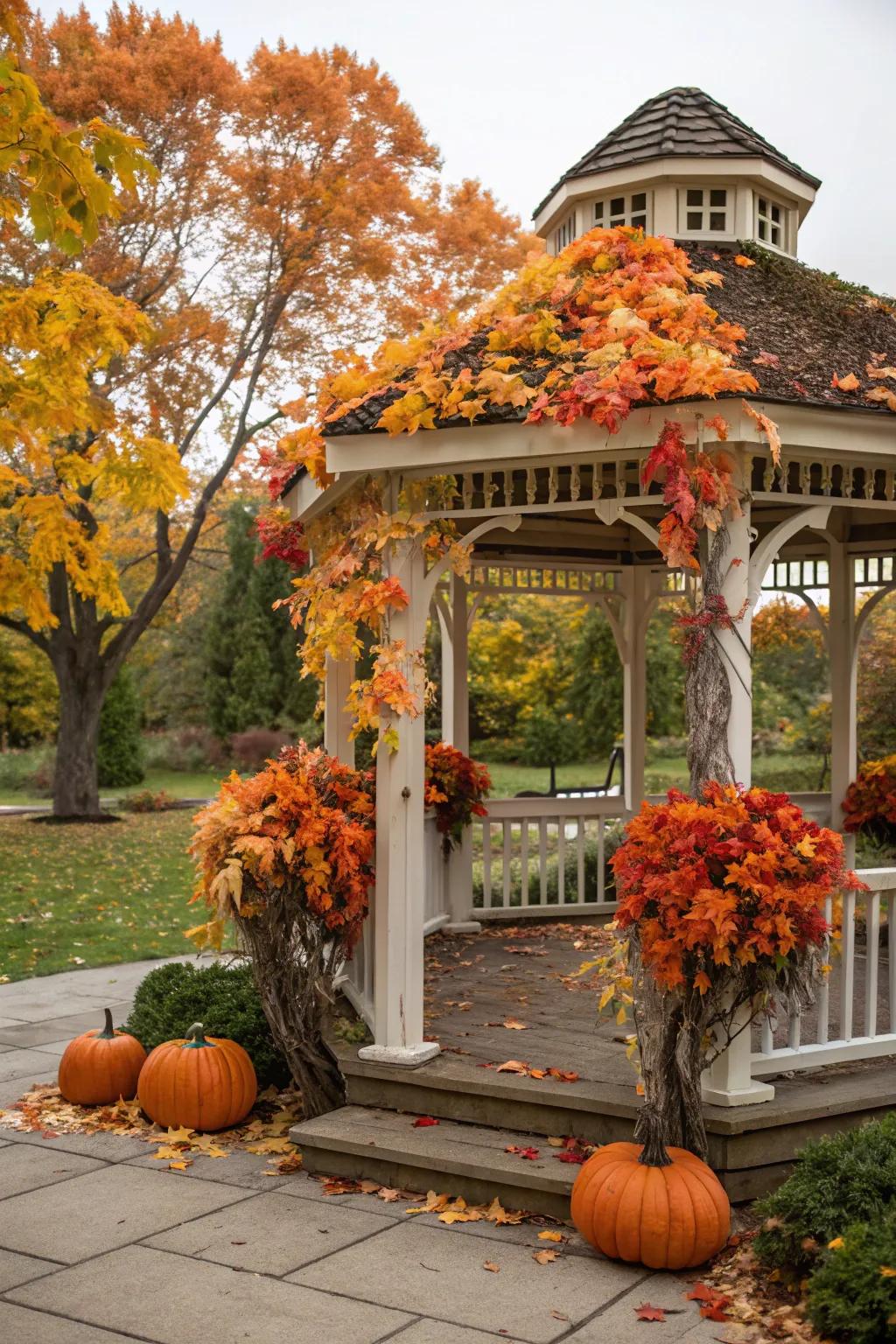 Seasonal decor keeps this gazebo vibrant and engaging.