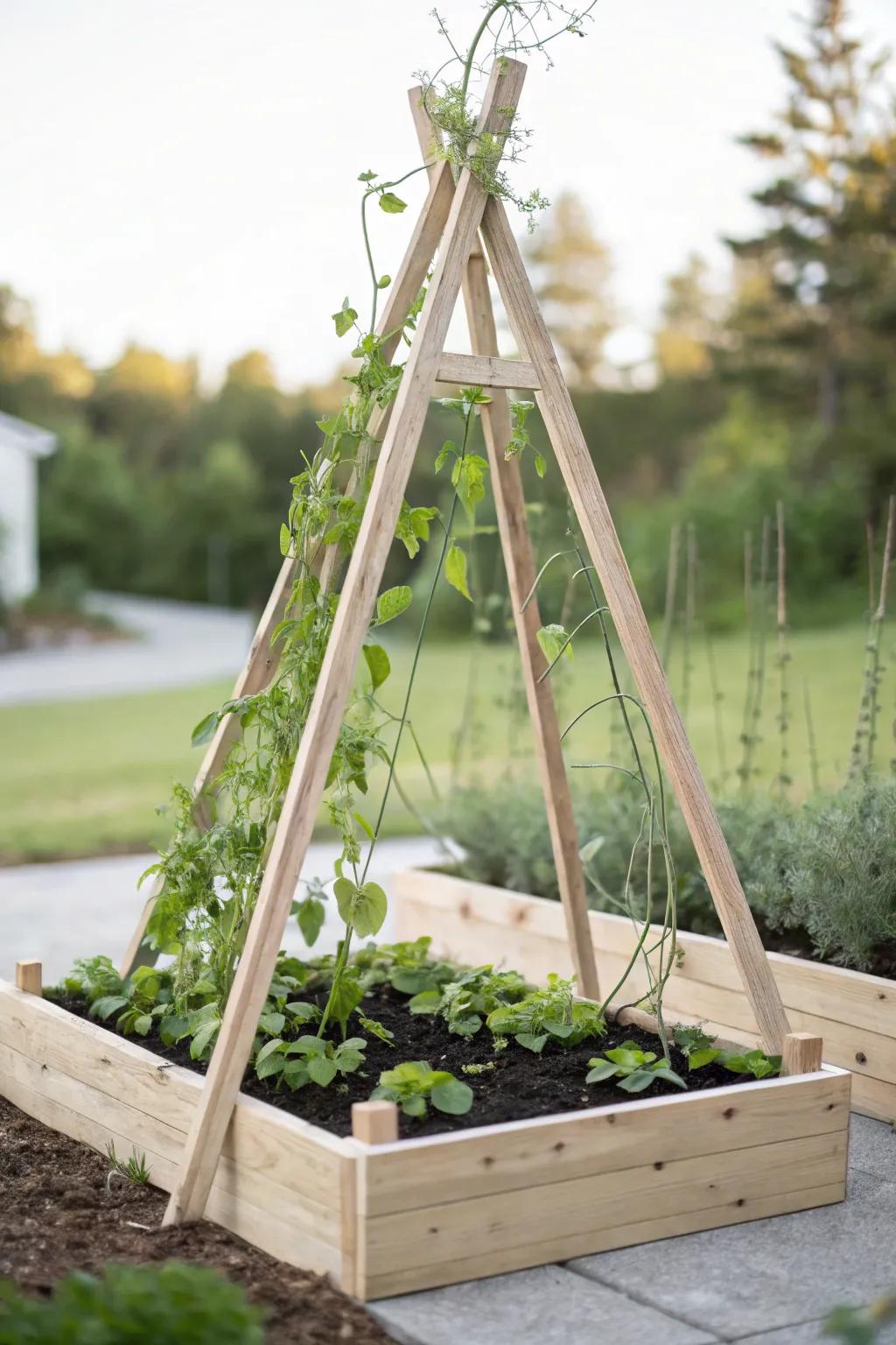 Embrace simplicity with a classic A-frame trellis, perfect for a serene and stylish garden retreat.