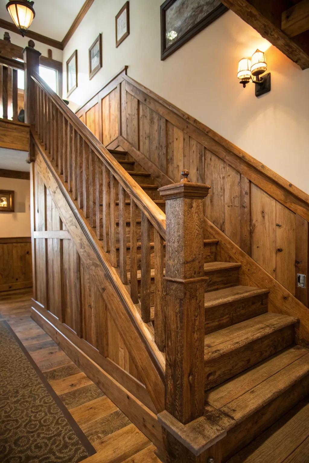 Rustic wainscoting adds warmth and character.
